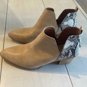 Tan and snakeskin booties-Size 10!